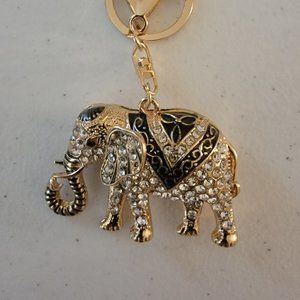 Gold Tone Elephant Rhinestone Keychain/Purse Charm -Sparkly Animal Bag Accessory